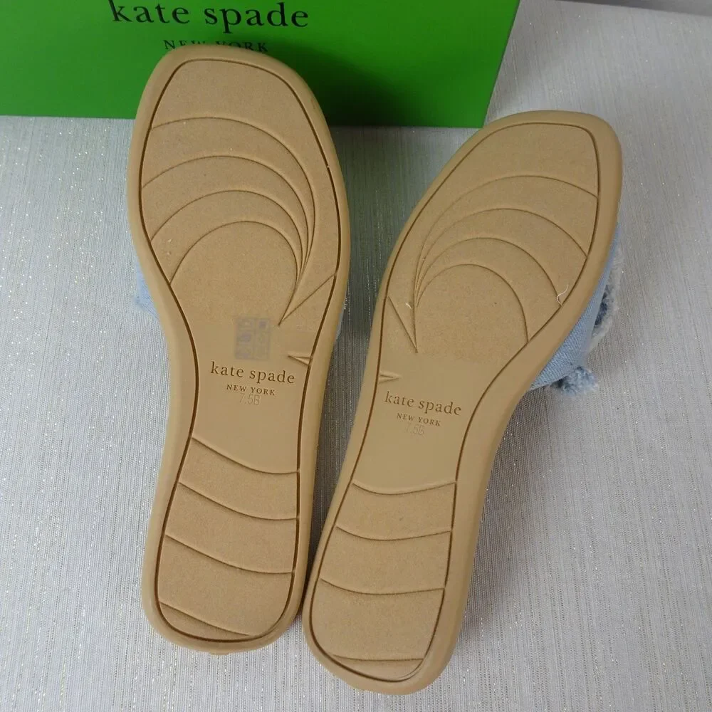 Kate Spade Women's Flourish Denim Flower Flat Sandals Slip Ons Flower New 7.5